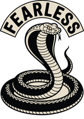 Fototapeta premium Vector Cobra Snake Illustration with Fearless Text and Sunburst Background