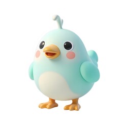 Fototapeta premium 愛らしい漫画の青い鳥のキャラクター 白い背景に分離 3Dレンダリング