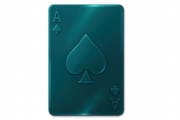 Metallic teal green ace of spades playing card, resting on transparent background, highlighting card gaming elements