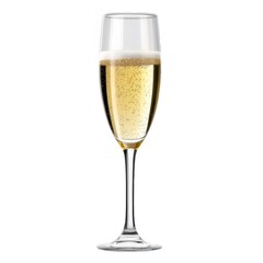 透明グラスに入ったシャンパンのクローズアップ 泡立つゴールドの飲み物 背景白