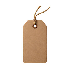A blank brown paper tag with a knotted twine string, ideal for labeling items, pricing, or providing simple product information.