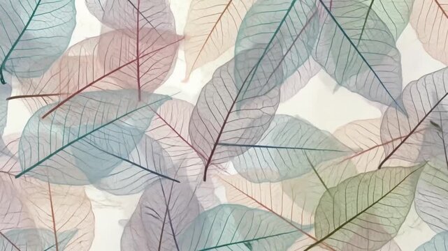 Video of Colorful Translucent Skeleton Leaves Pattern Background