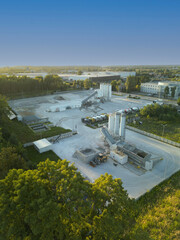 Naklejka premium Aerial view of a plant producing concrete for construction purposes.
