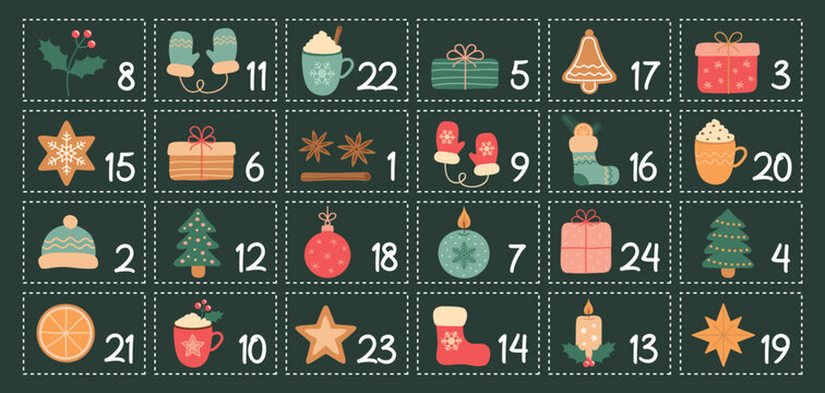 colorful childish advent calendar 24 different motifs vector illustration