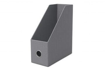 Gray magazine file holder with hole for easy access, isolated on transparent background, ideal for organizing documents