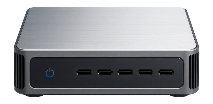 Fanless mini-PC with aluminum chassis and multiple USB-C ports for silent operation