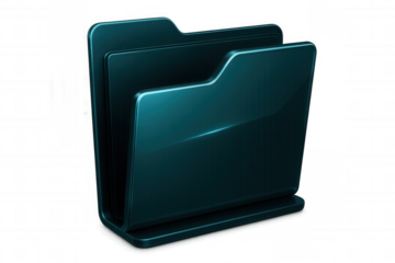 Teal glossy folder icon representing digital data storage, floating on transparent surface for versatile graphic design implementation