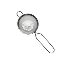 Fototapeta premium Stainless steel sieve with powdered sugar on white background 