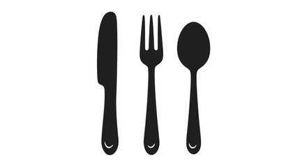 Knife, fork, and spoon in black silhouette minimalist style