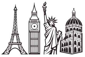 A detailed vector illustration of the iconic Eiffel Tower in Paris, France, a famous architectural landmark and symbol of European travel and tourism