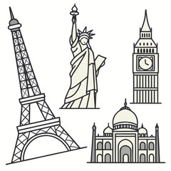 Vector art of Paris' Eiffel Tower and other architectural landmarks