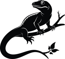 Fototapeta premium Black Silhouette Lizard Perched on Branch Vector Art Illustration