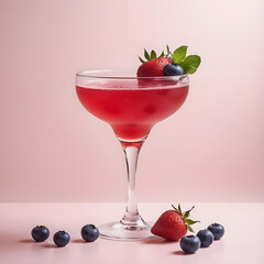 Strawberry and blueberry juice cocktail with ice and mint