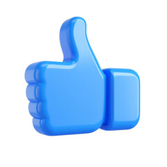 Fototapeta premium Blue stylized thumbs up icon representation on transparent background