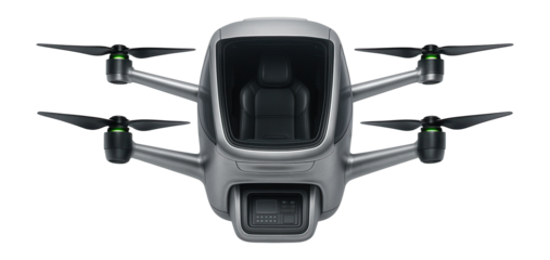 Single-occupancy drone with panoramic windows and retractable control panel