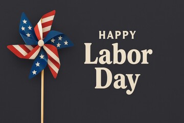 Happy Labor Day banner with a patriotic pinwheel decoration.
