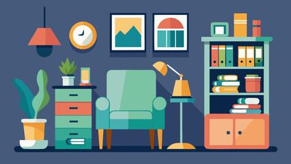 Illustration of a cozy living room interior with furniture and decor in a flat design style setting