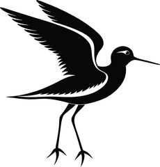 Fototapeta premium Black Silhouette Shorebird with Wings Spread in Flight Vector Art