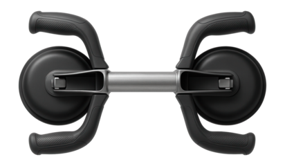 Portable suction lifter with foldable handles for easy storage in a contractor's toolkit.