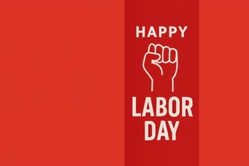 Happy Labor Day design with a raised fist on a red background.