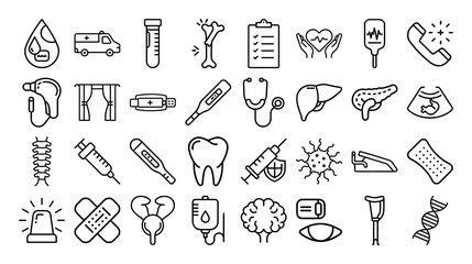 Naklejka premium Collection of medical icons silhouette isolated on white background