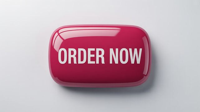 Glossy pink order now button with white text on white background