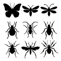 Collection of insect and spider silhouettes isolated on transparent background