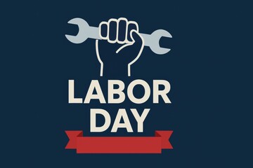 Labor Day graphic with a wrench and raised fist symbolizing workers' rights.