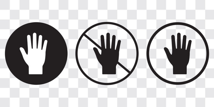 Do not touch icon sign vector set, stop hand or no entry red symbol, stop stocker shape silhouette safety warning caution gesture access clip art