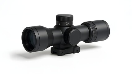 High-Resolution Studio Shot of Sleek 2x Rifle Scope on White Background