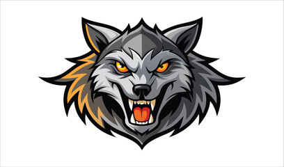 Fototapeta premium Aggressive Grey Wolf Mascot Head, Fierce Animal Logo Design, Vector Illustration for Sports Team or...