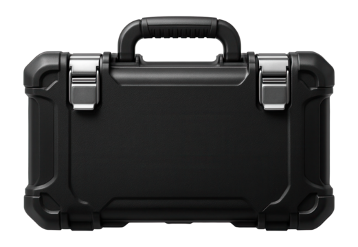 Heavy-duty tool case with metal latches for a building site.