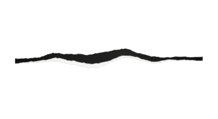 Black paper with a jagged, torn edge representing an abstract horizon line, centered on a transparent background with copy space and no shadows, captured from a top-down view. Minimalist abstract