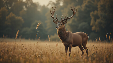 Obraz premium majestic deer in field vintage style
