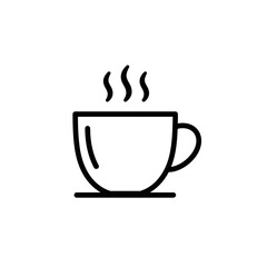 Simple black line art illustration of a hot coffee cup