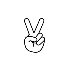 Simple Black Line Art Illustration of a Peace Sign Hand Gesture
