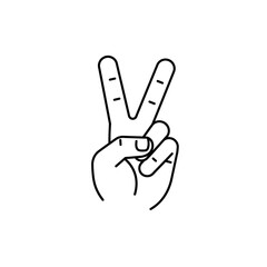 Black Line Art Illustration of a Hand Making the Peace Sign