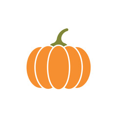 Simple Orange Pumpkin Illustration with Green Stem on White Background for Fall Halloween and Thanksgiving Designs and Decorations