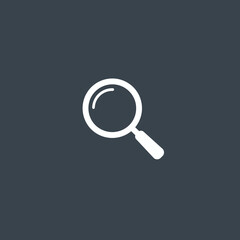 White Magnifying Glass Icon on Dark Background Symbolizing Search Discovery and Investigation for Website Design and User Interface Elements