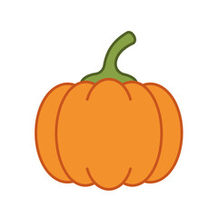 Simple Orange Pumpkin Illustration with Green Stem for Halloween and Autumn Themed Designs and Decorations on White Background