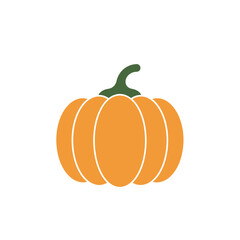 Simple Orange Pumpkin Illustration with Green Stem on White Background Perfect for Autumn Halloween and Thanksgiving Designs and Marketing Materials