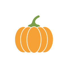 Simple Orange Pumpkin Illustration with Green Stem on White Background for Fall Autumn and Halloween Design Projects and Seasonal Greetings
