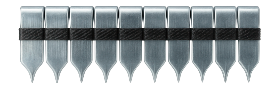 Zinc-plated staples designed for roofing felt installation in harsh weather conditions.