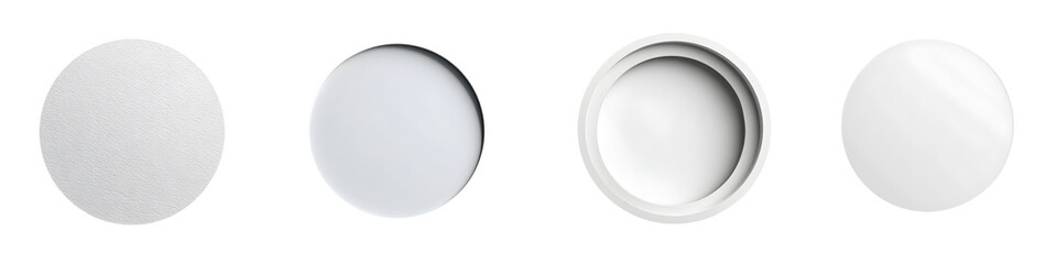Blank White Round Badges Set, Pin Buttons, Mockup on White Background