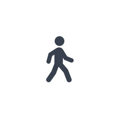 Simple Dark Blue Walking Man Icon on White Background Representing Pedestrian Movement or Direction in a Clean and Minimalist Style