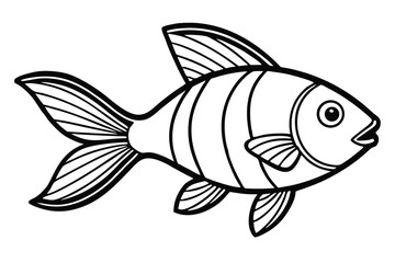 Bold outline fish features fin stripes and curious eye with clear white background