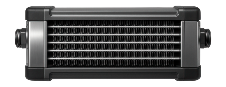 Compact oil radiator with a robust metal casing, suitable for use in machinery workshops.