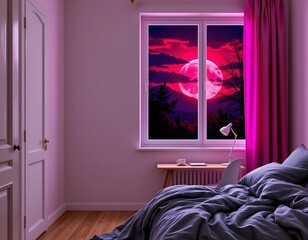 Cozy Bedroom with Sunset Glow and Soft Hues