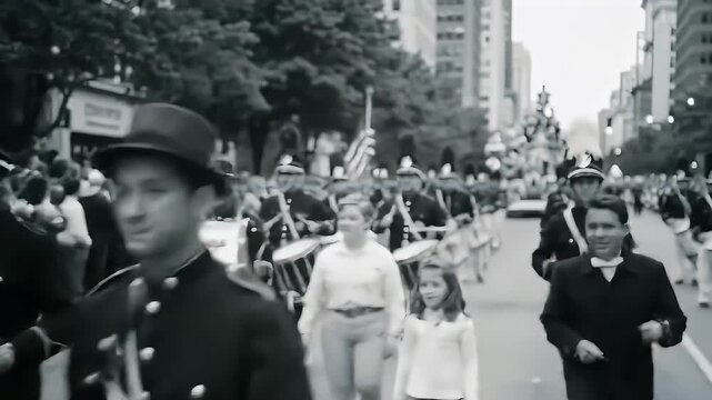 Parade Participants in City Street.