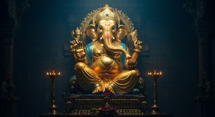 Golden Ganesha Statue in Temple